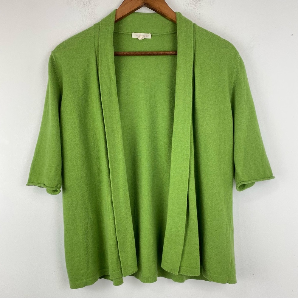 Eileen Fisher size Medium Women’s Green Cotton/Cashmere Short Sleeve Cardigan